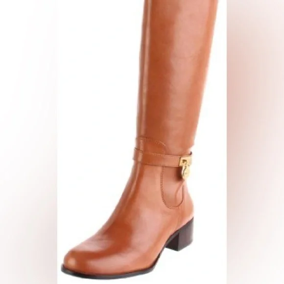 Michael Kors Genuine Leather Hamilton Riding Brown Leather Knee-High Boots - Picture 4 of 12